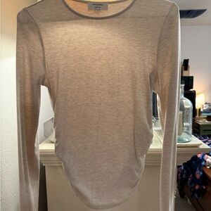Banana Republic Light Oatmeal Shirred Long Sleeve Top